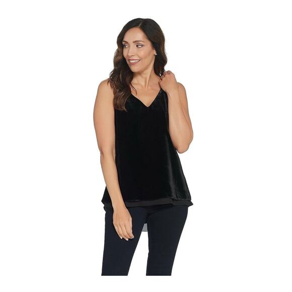 Lisa Rinna Size XL Velvet V-Neck Chiffon Hem Tank Top Black - Picture 1 of 6